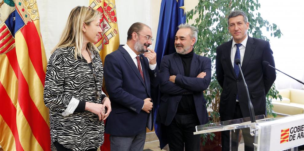 El Presidente de Aragón, Javier Lambán, recibe a los responsables de FINSA y ADEO que emprenden un proyecto común en Platea, Teruel. LUIS CORREAS, Gobierno de Aragón